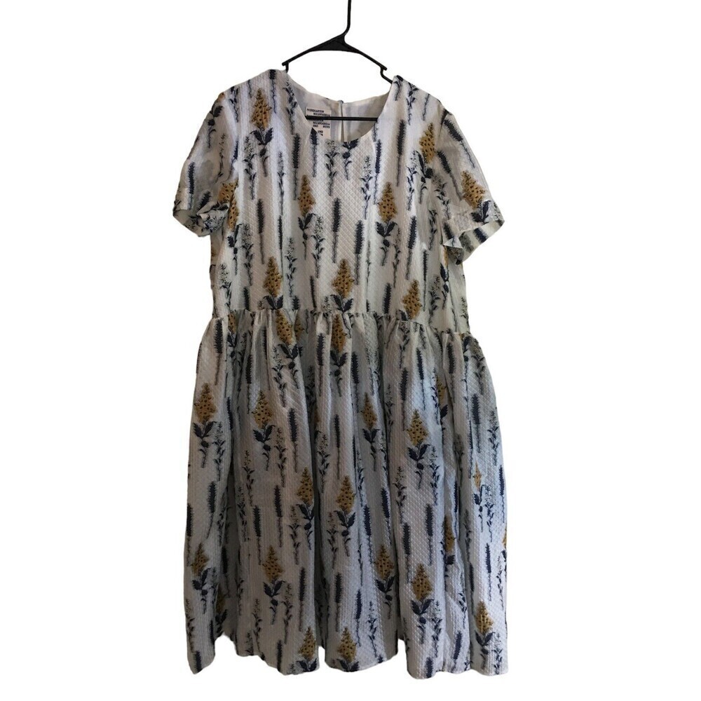 Baum und Pferdgarten  Midi Dress in White with Blue and Mustard Floral Print